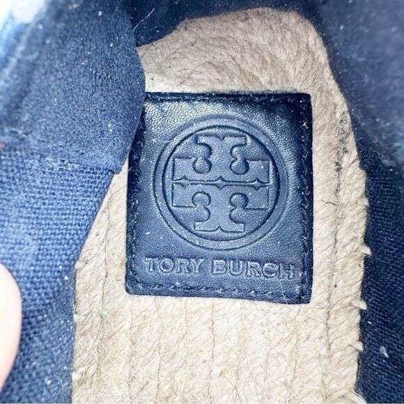 Tory Burch Risa Navy Blue Floral Print Slip-On Flat Espadrilles Sz 6M - Picture 8 of 13